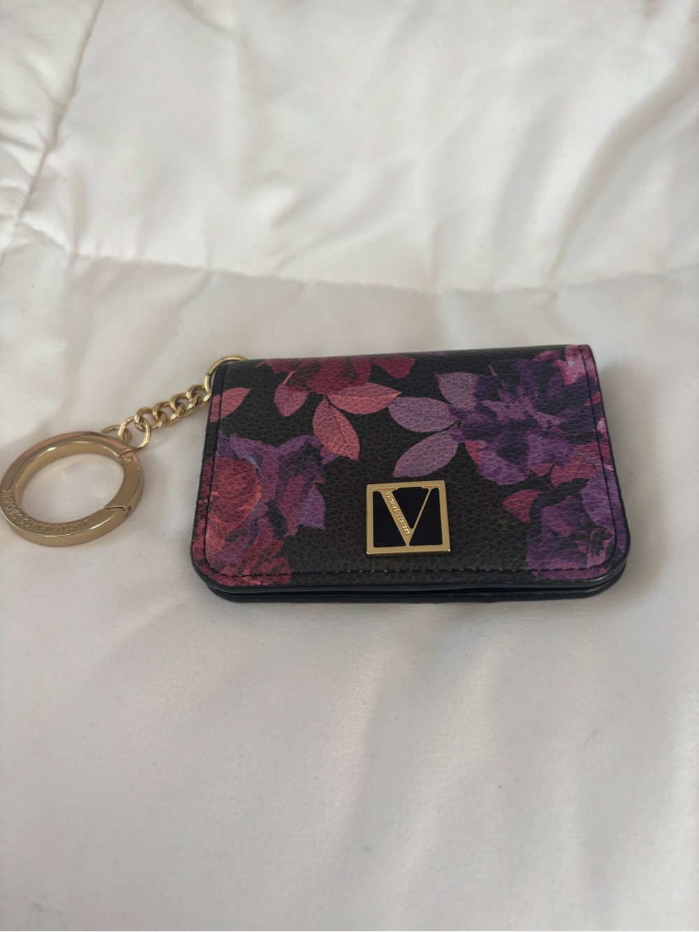 Victoria's Secret Black Floral Card Holder Key Ring